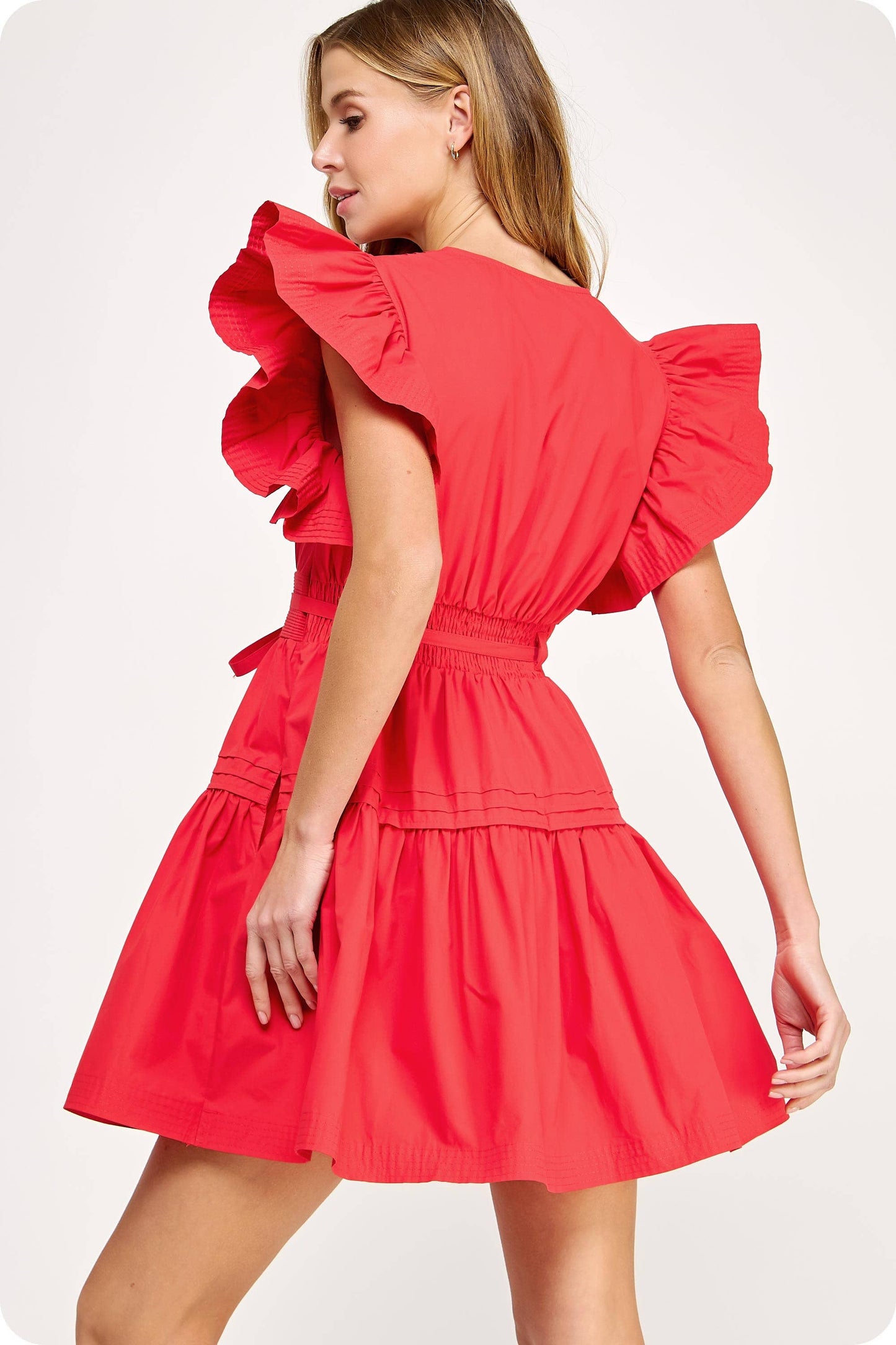 Flutter Sleeve Poplin Mini Dress: Lime Sherbet / S