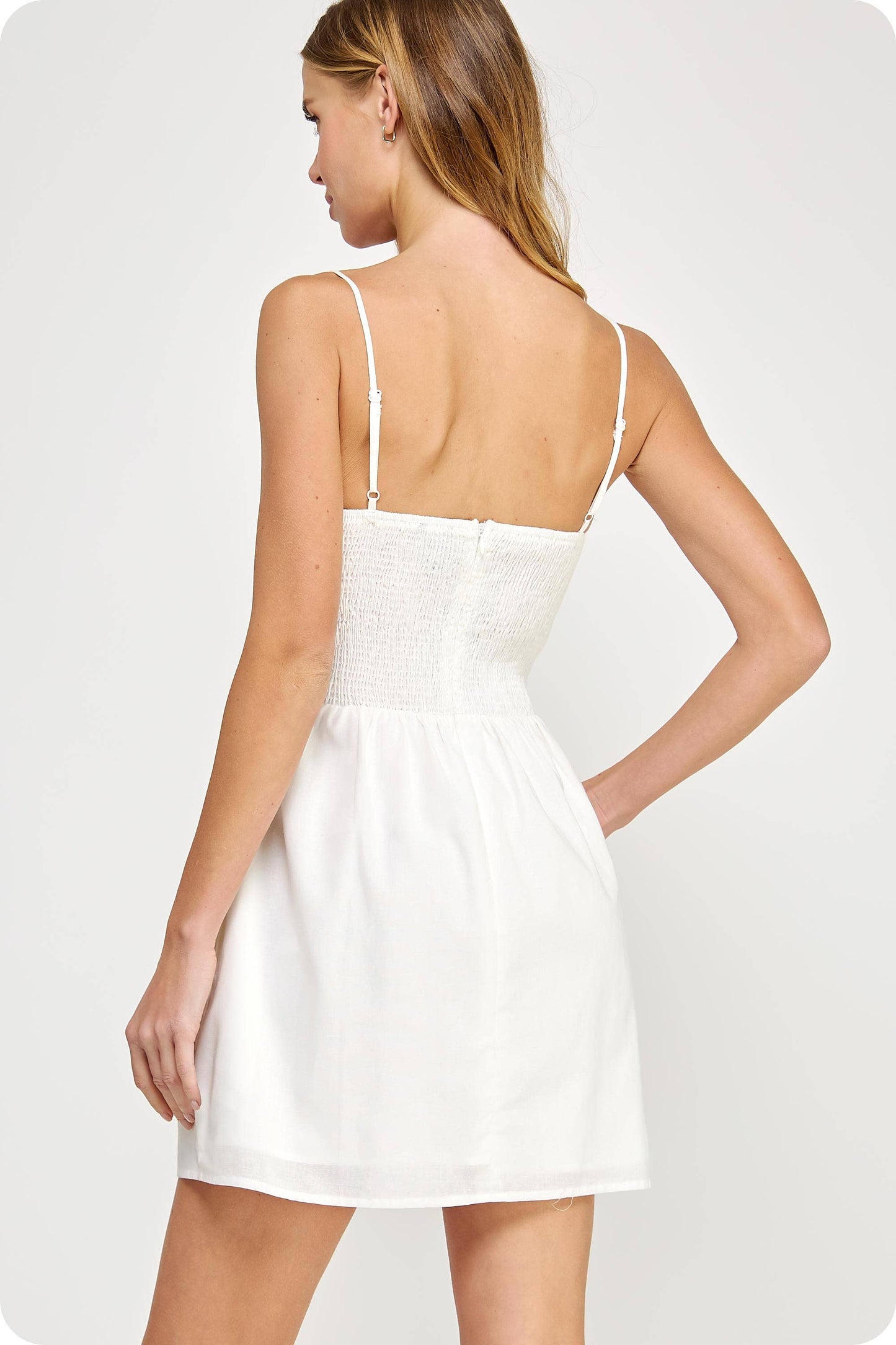 Top Stitch Bustier Sleeveless Mini Dress: Off White / L