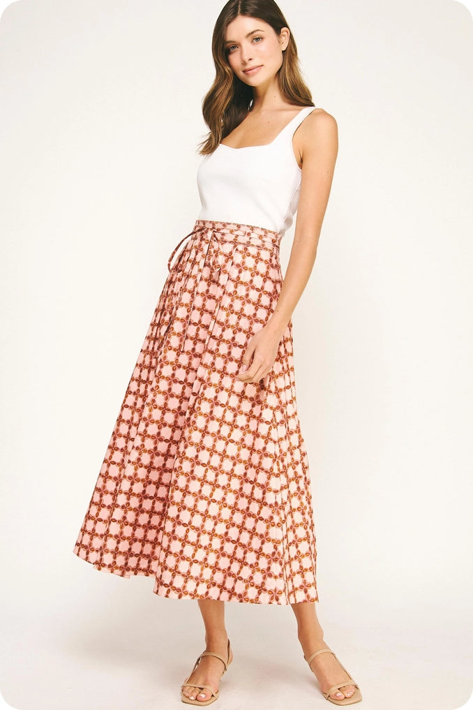 Chainlink Printed A-Line Pleat Midi Skirt