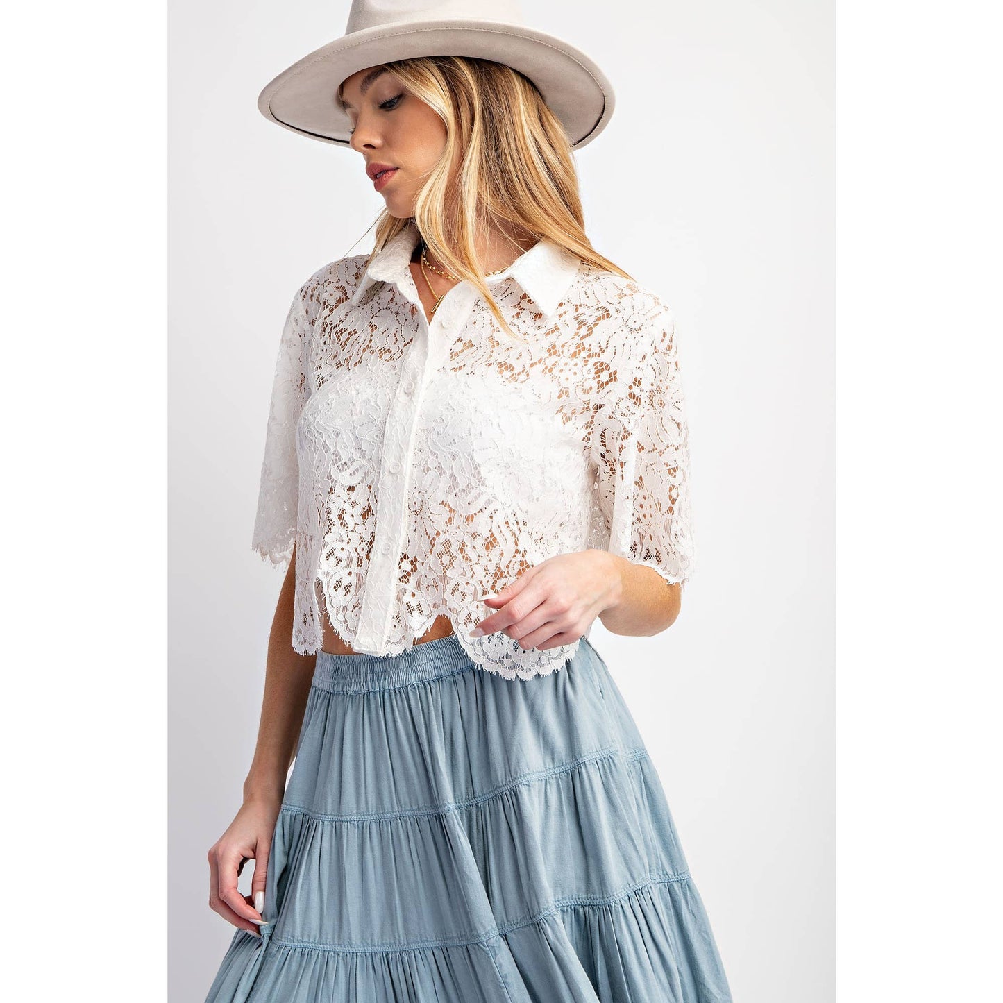 White Scallop Lace Crop Top