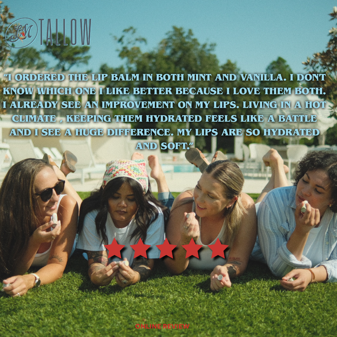 Tallow Lip Balm - Natural Beef Tallow Lip Moisturizer with Beeswax & Jojoba Oil: Vanilla Bean