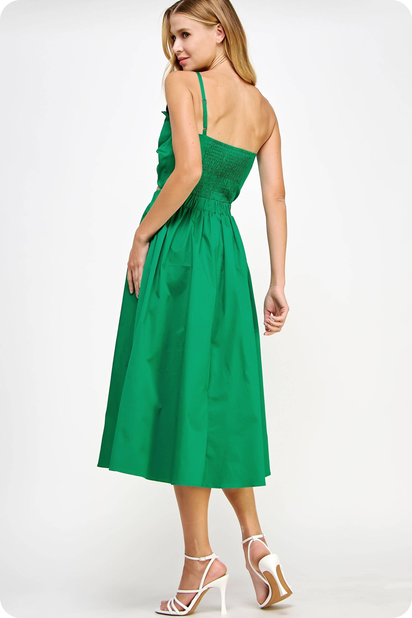 Knotted Flower Bow Midi Dress: Cherry Red / S