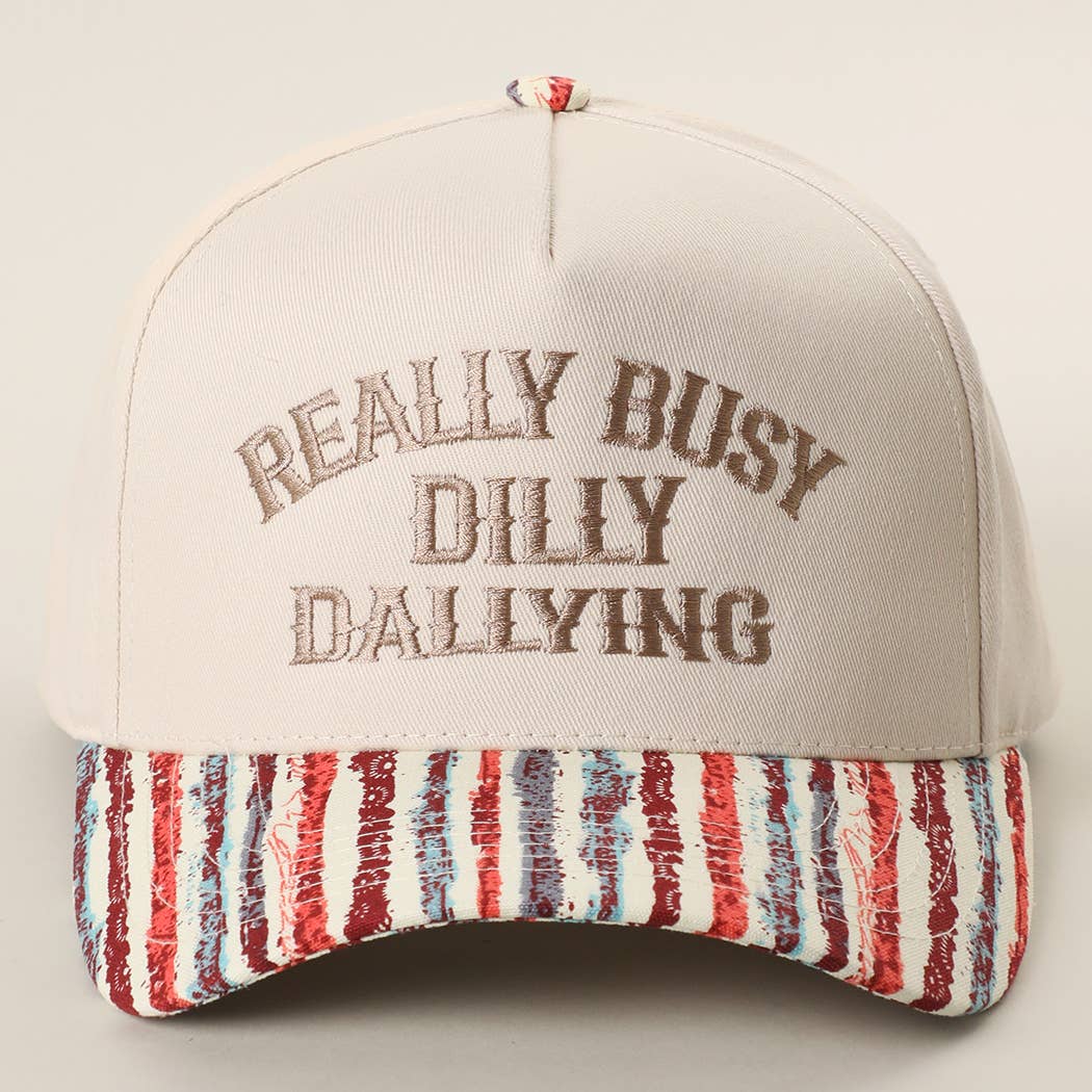 REALLY BUSY DILLY DALLYING Embroidered Stripe Brim Hat: VINTAGE STRIPE-1 / ONE SIZE