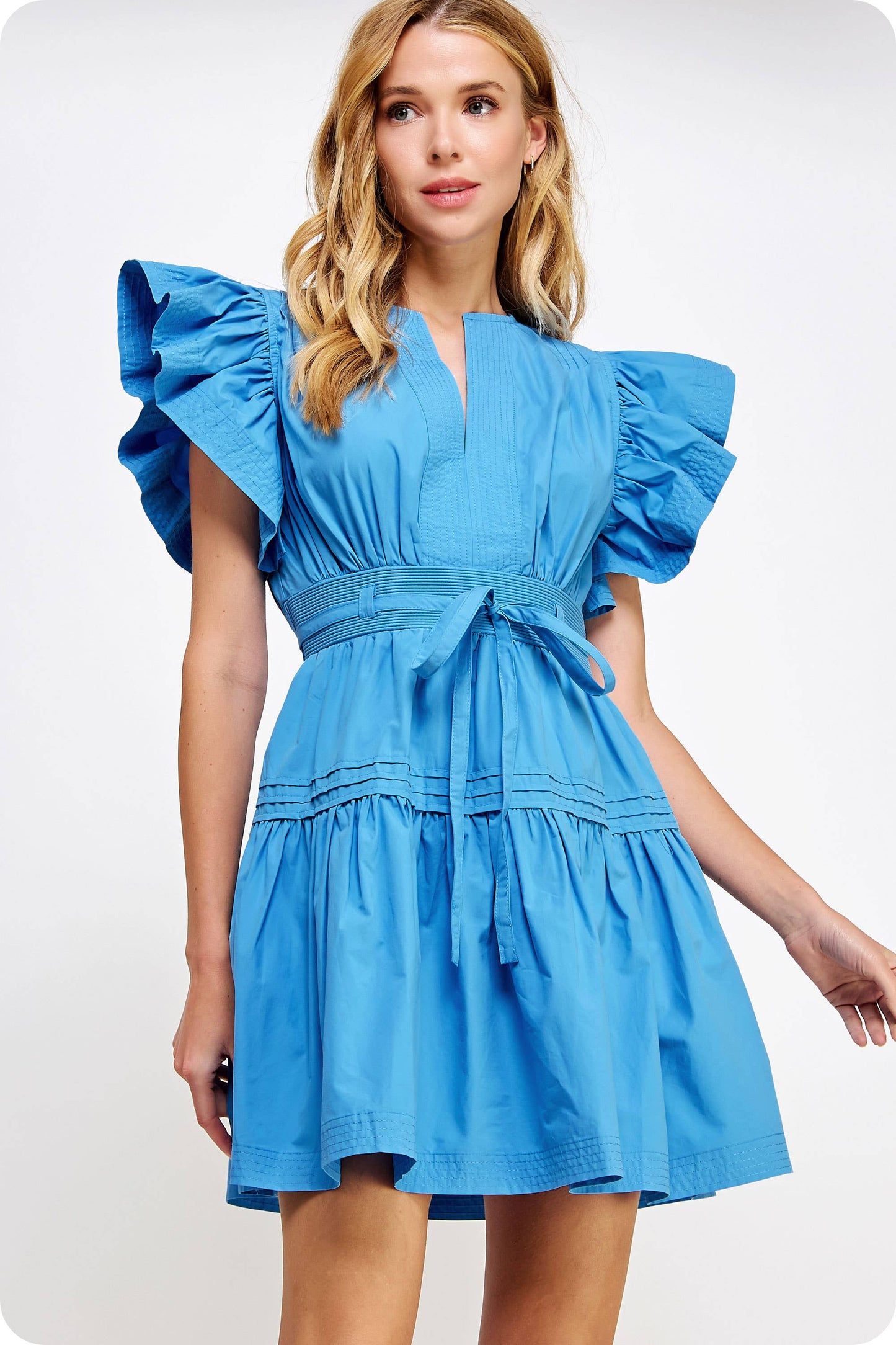 Flutter Sleeve Poplin Mini Dress: Lime Sherbet / S