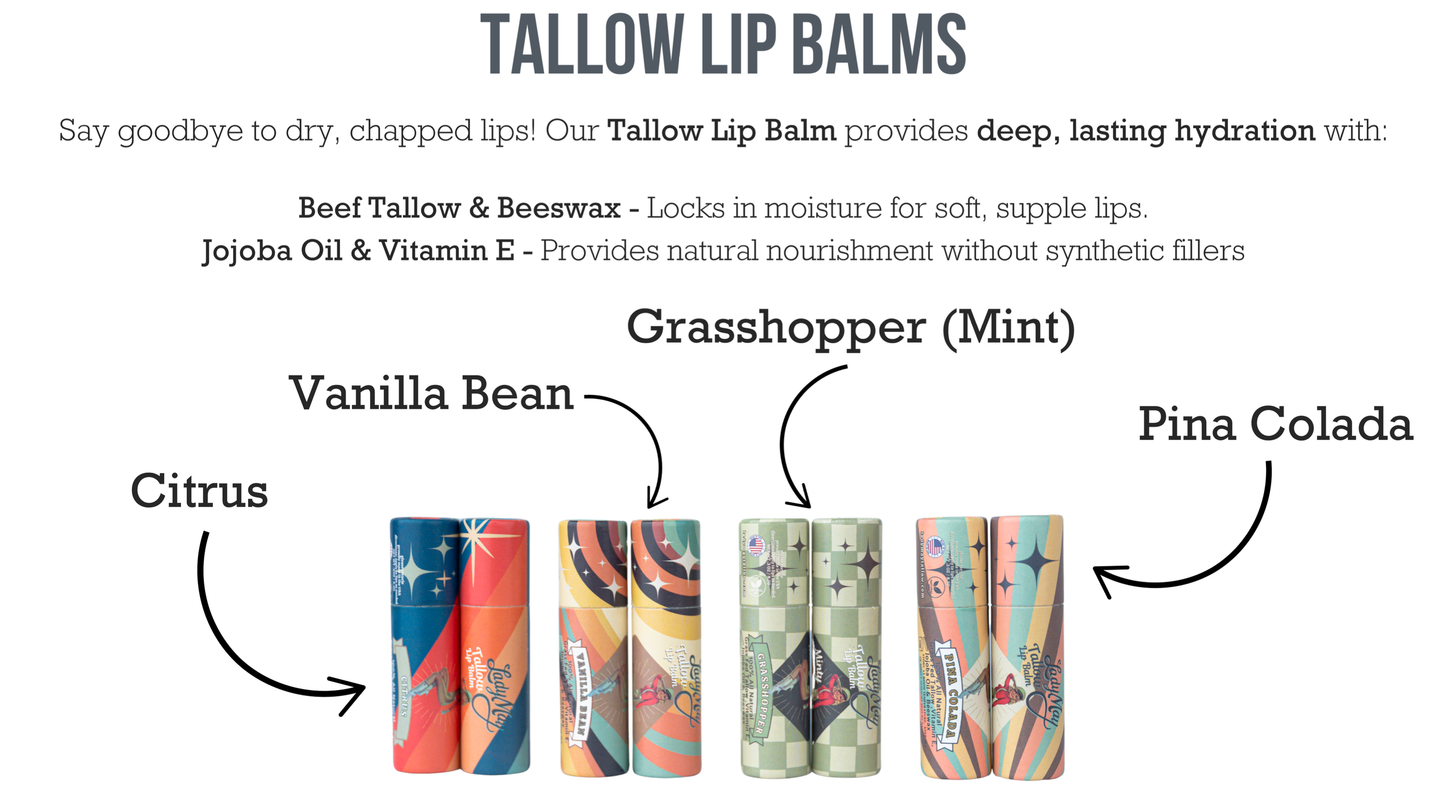 Tallow Lip Balm - Natural Beef Tallow Lip Moisturizer with Beeswax & Jojoba Oil: Vanilla Bean