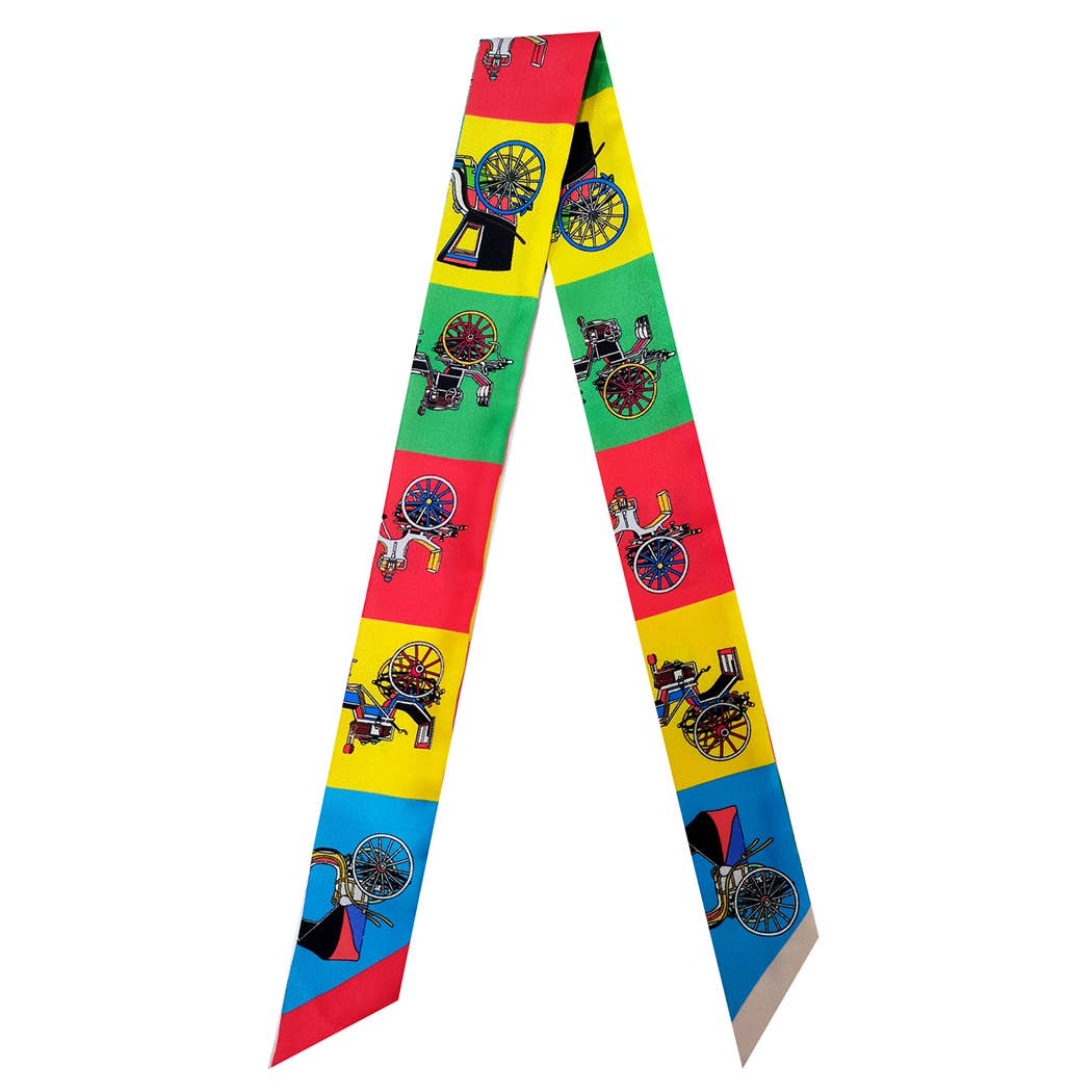 Horse Carriage Print Light Weight Twilly Scarf : YEL / ONE SIZE
