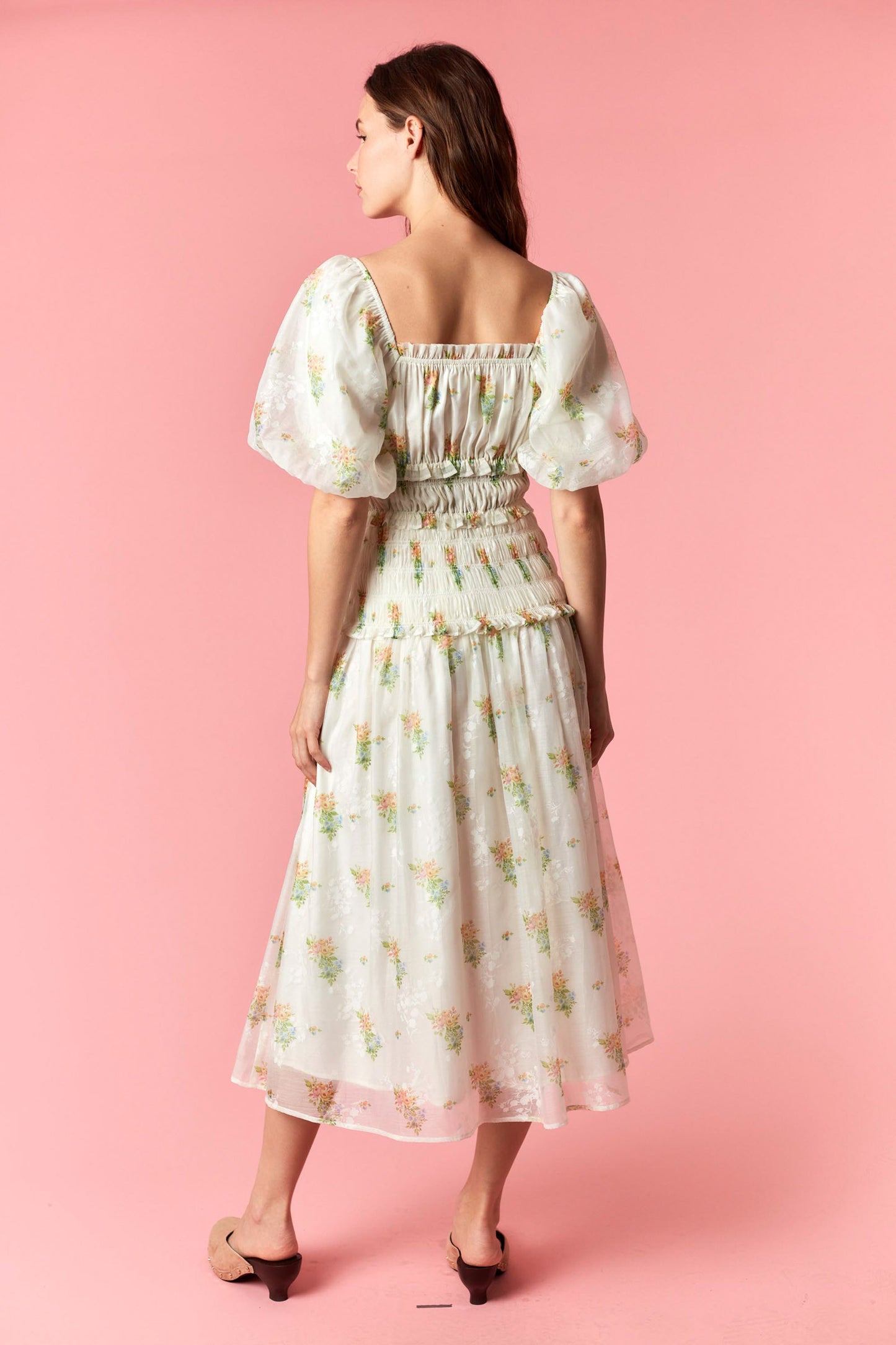 Floral Printed Ruffled and Waist Smocking Maxi Dress