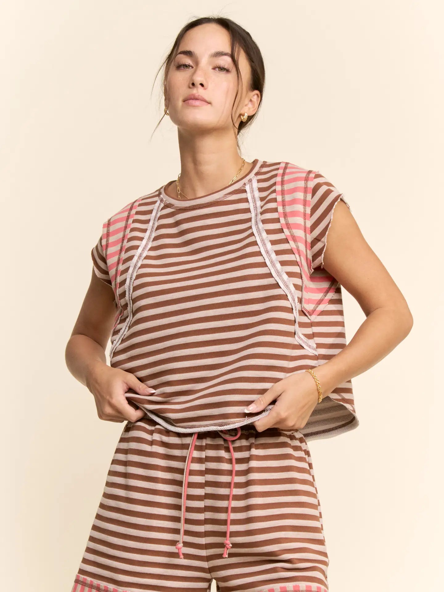 Multi-Stripe Top & Shorts Set