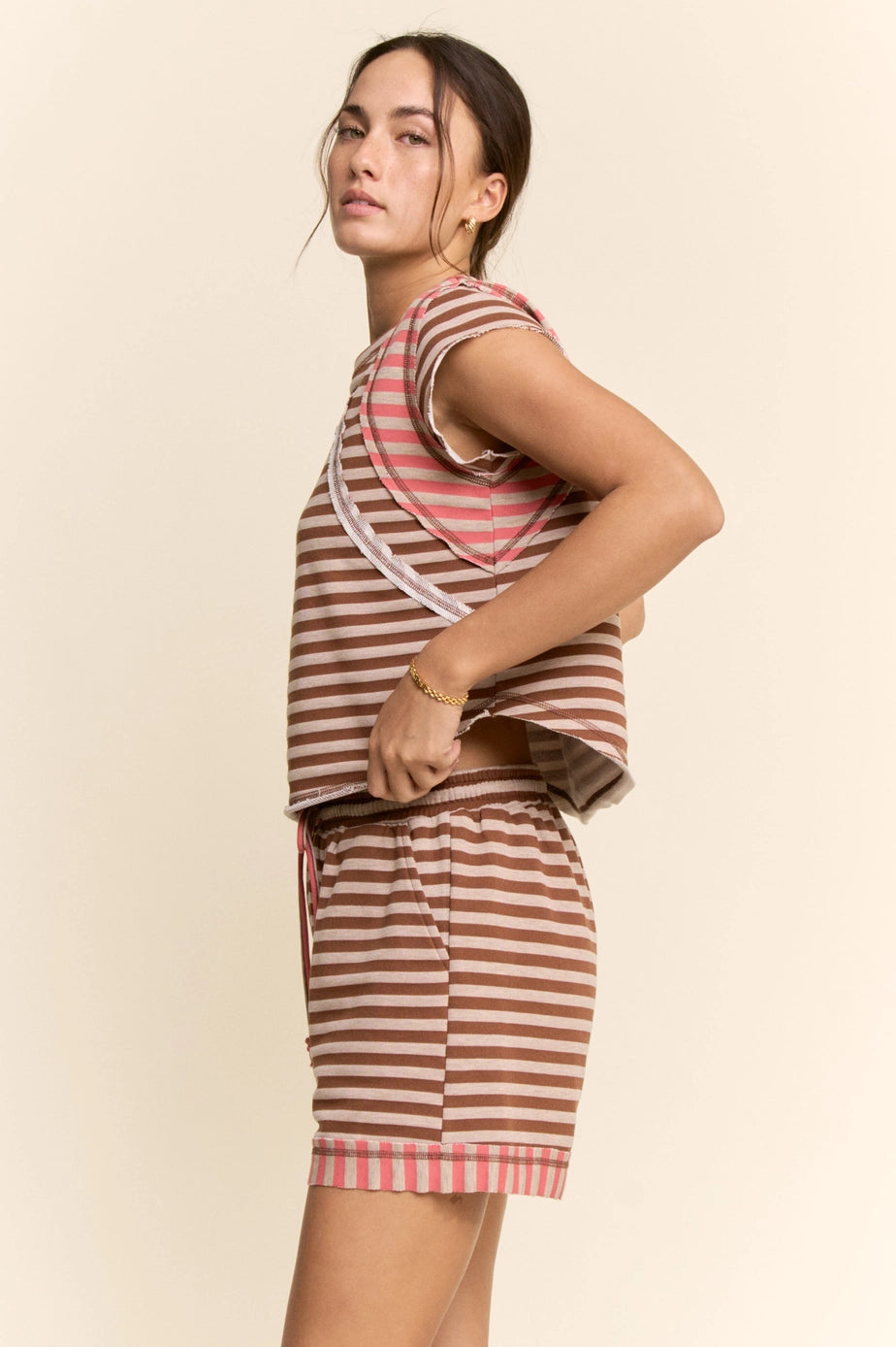 Multi-Stripe Top & Shorts Set